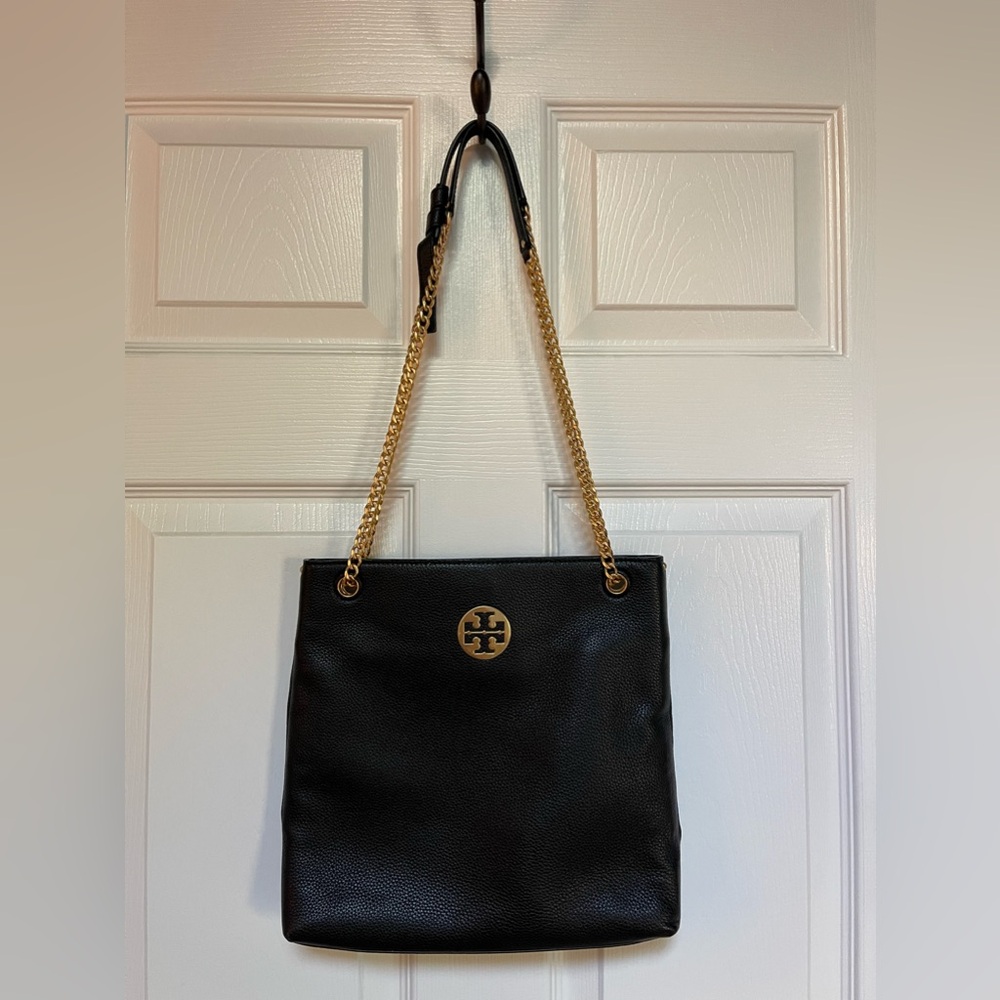 USED ONCE ✨ Tory Burch cross body, black pebbled leather with gold hardware.